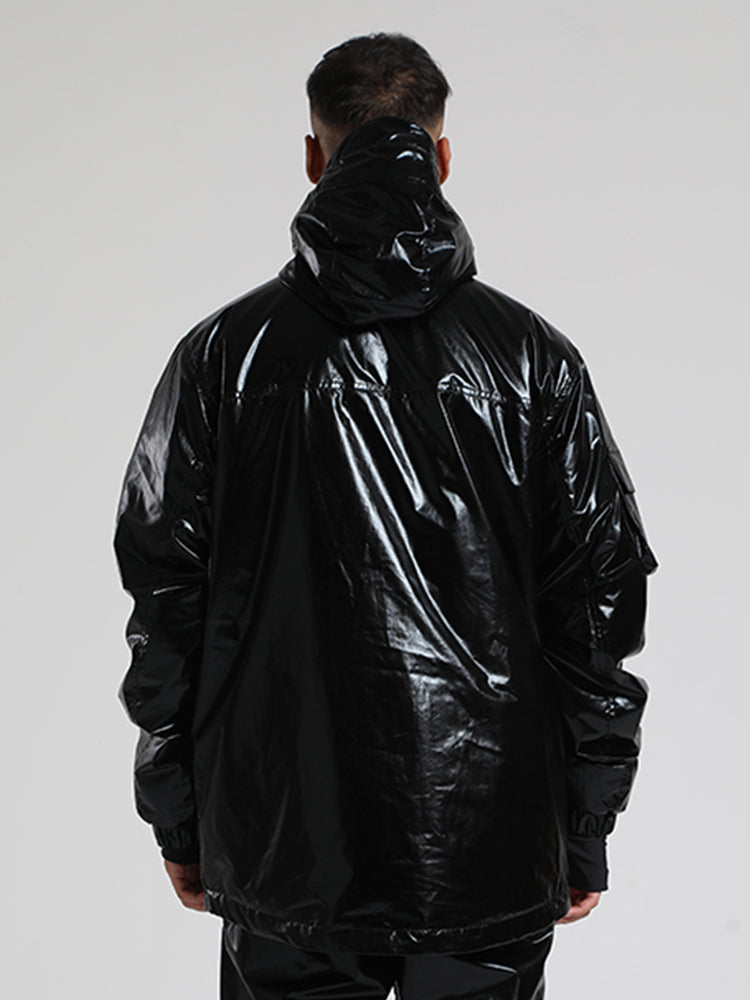 Schwarze, glänzende, isolierte Herren-Skijacke mit vielen Taschen, wasserdicht - Gsou Snow