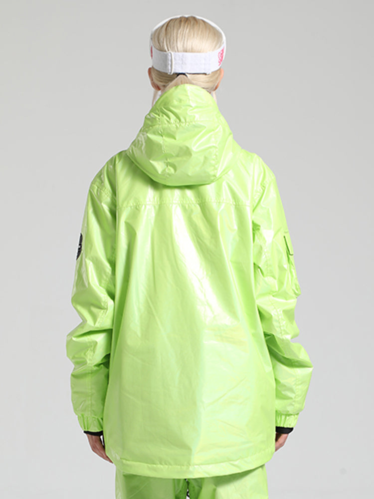 Gsou Snow Damen-Skijacke in Limettengrün mit vielen Taschen, glänzend, isoliert und wasserdicht -