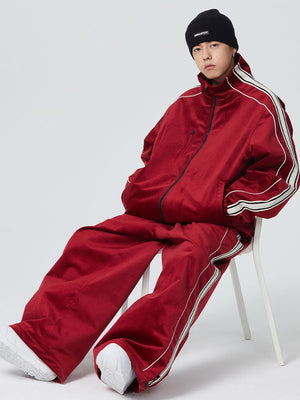 Men's Snowboard Suits Side Stripe Velvet Baggy Shell Snow Suit - Searipe