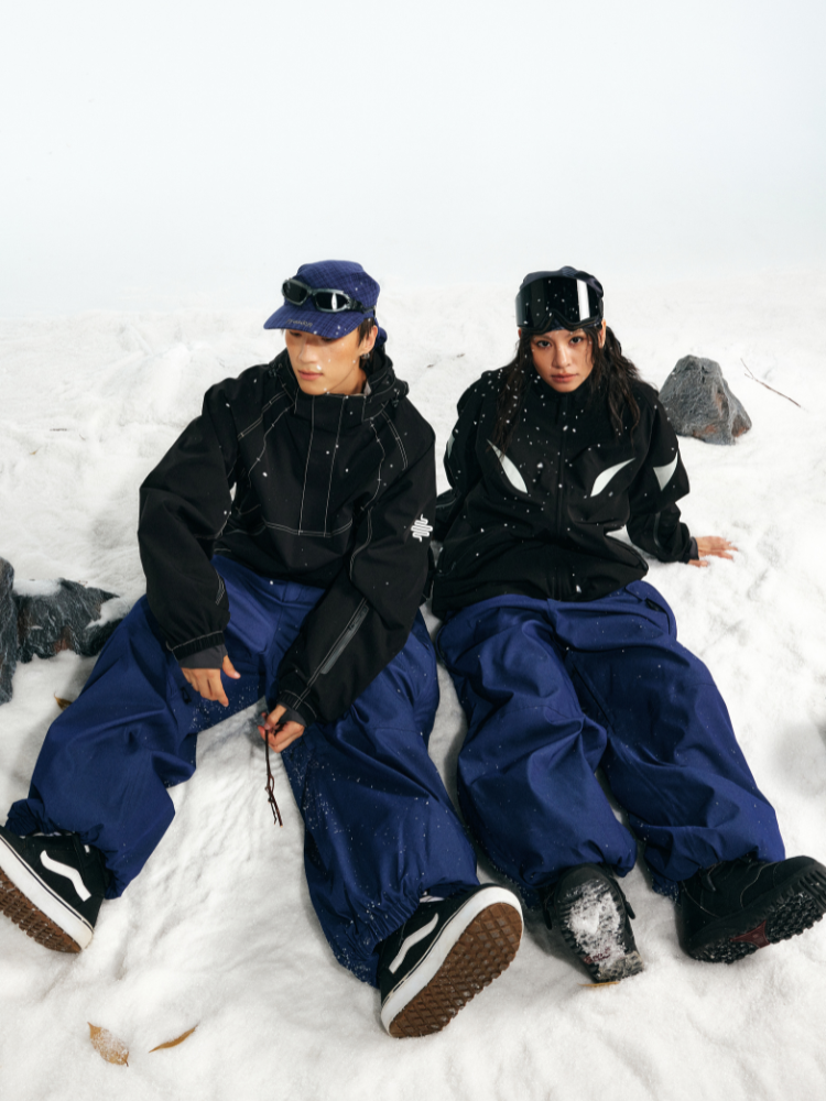 Unisex lyžařské kalhoty denim modré volné sněhové kalhoty - LITAN