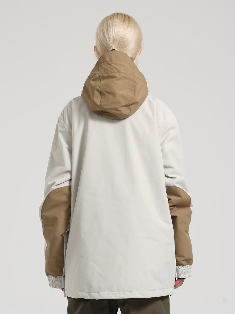 Dámský khaki a béžový patchworkový sněhový anorak s klokankou - Gsou Snow