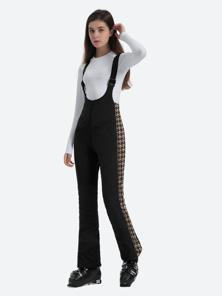 Dámské černé sněhové overaly s kostkovaným vzorem, slim fit, s artikulovanými koleny - Gsou Snow