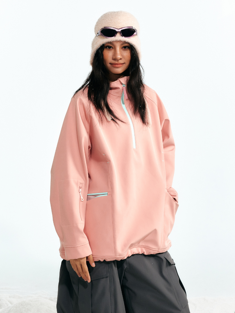 Damen-Schnee-Hoodie mit halbem Reißverschluss, Fleece-Schneepullover - LITAN