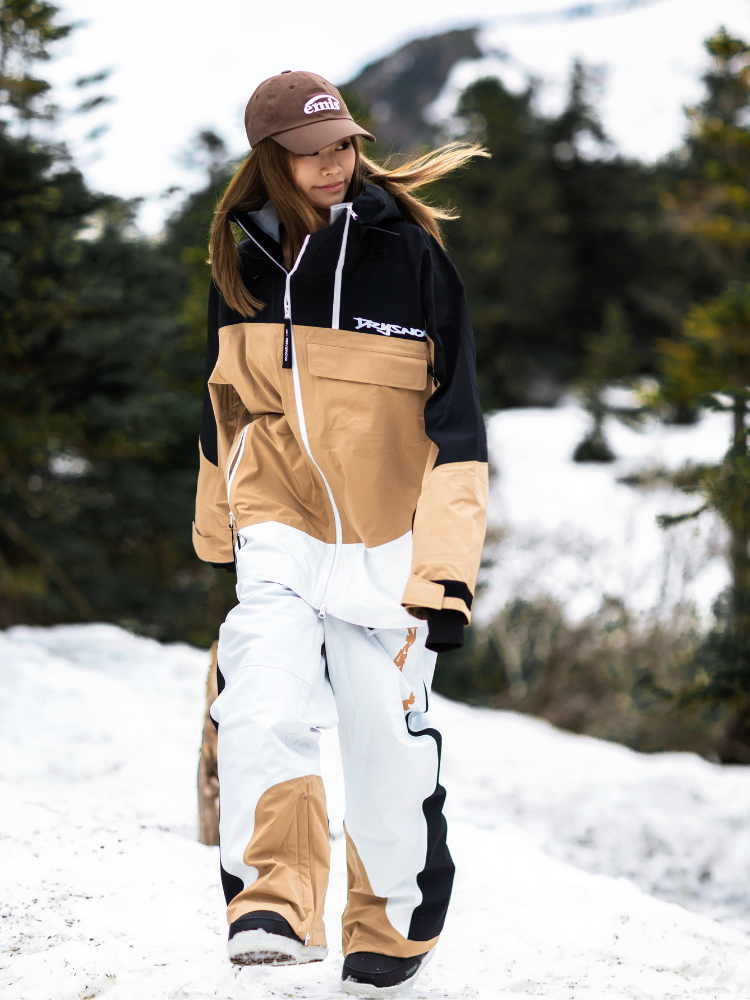 Unisex Khaki Patchwork 3L Ski Pants - Drysnow - Taktická estetika se setkává s prémiovou ochranou při bouřkách.