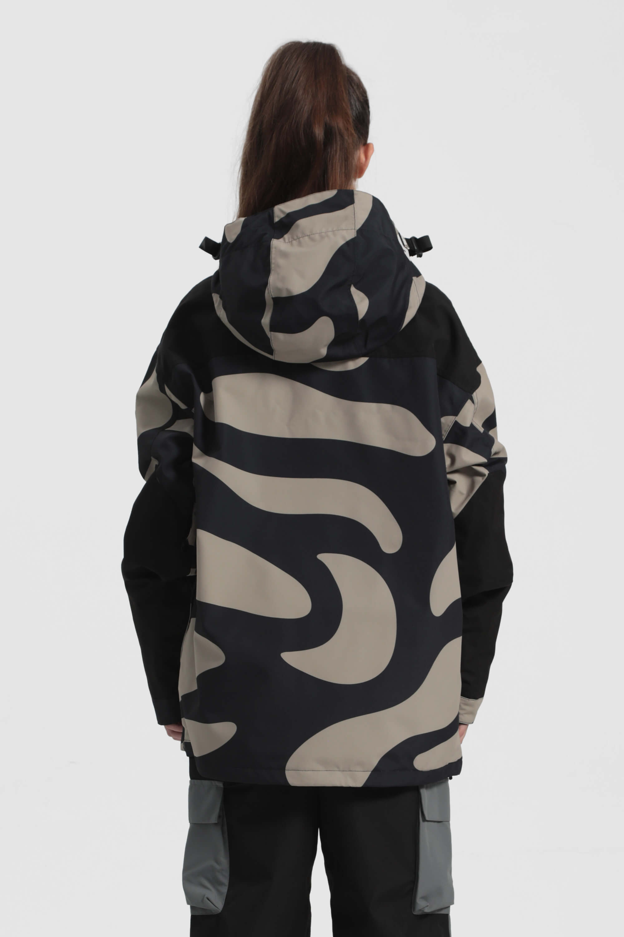 Dámský sněhový anorak černý camo s barevným blokem - zateplený - Gsou Snow