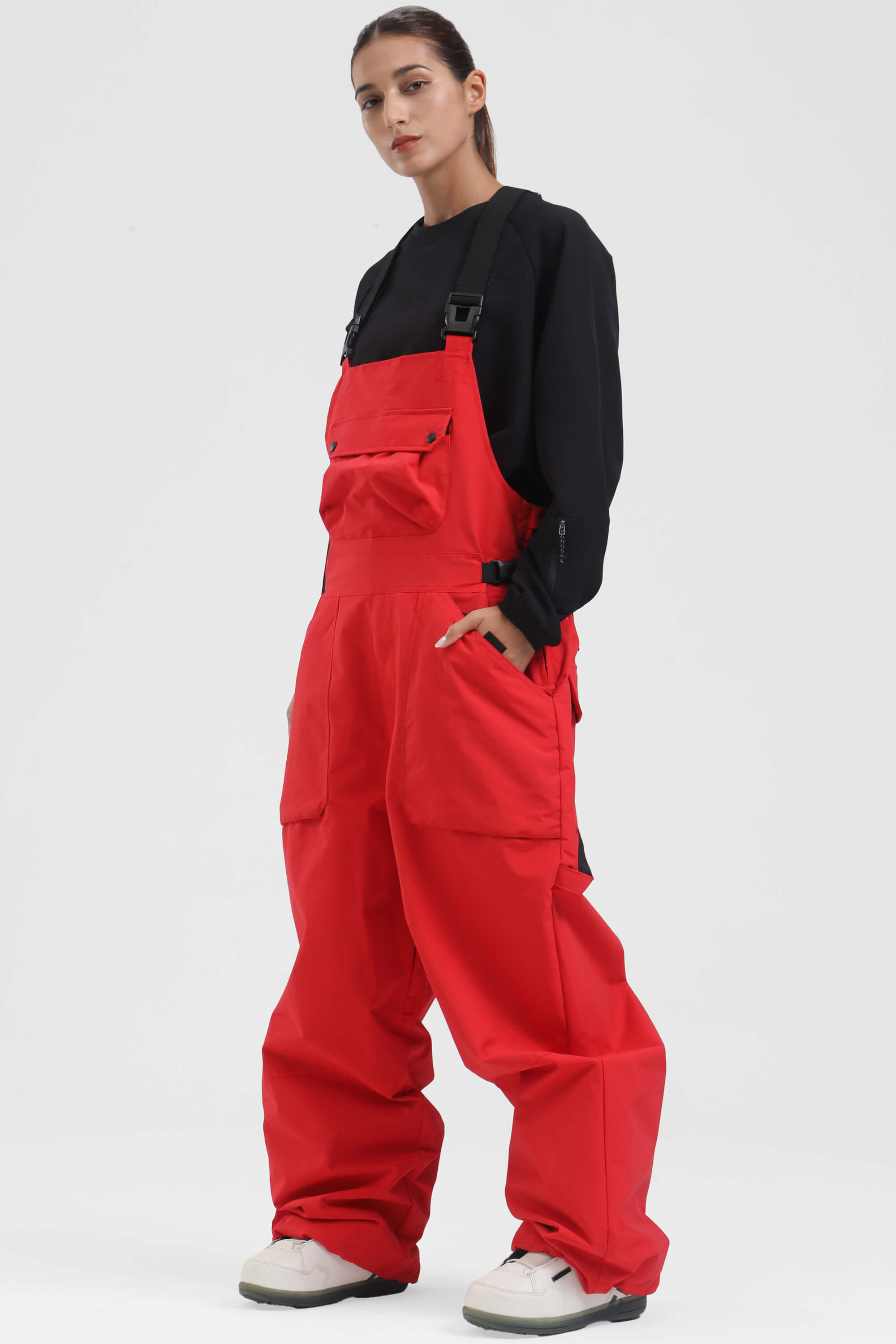 Unisex Czerwone Spodnie Narciarskie typu Bib z Dwustronnymi Zamkami - Gsou Snow