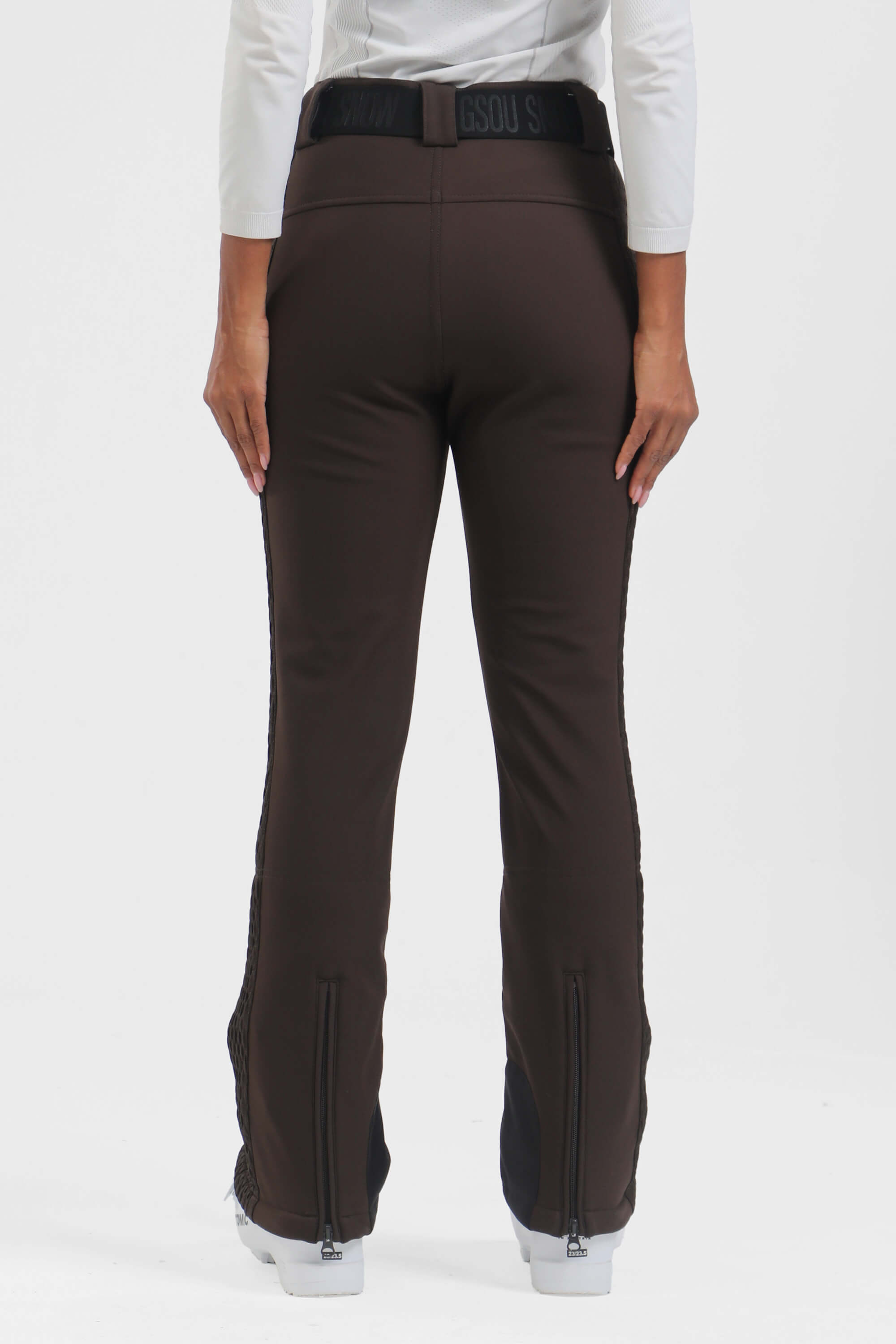 Dámské slim fit strečové kalhoty na sníh v tmavě hnědé barvě s polstrováním - Gsou Snow