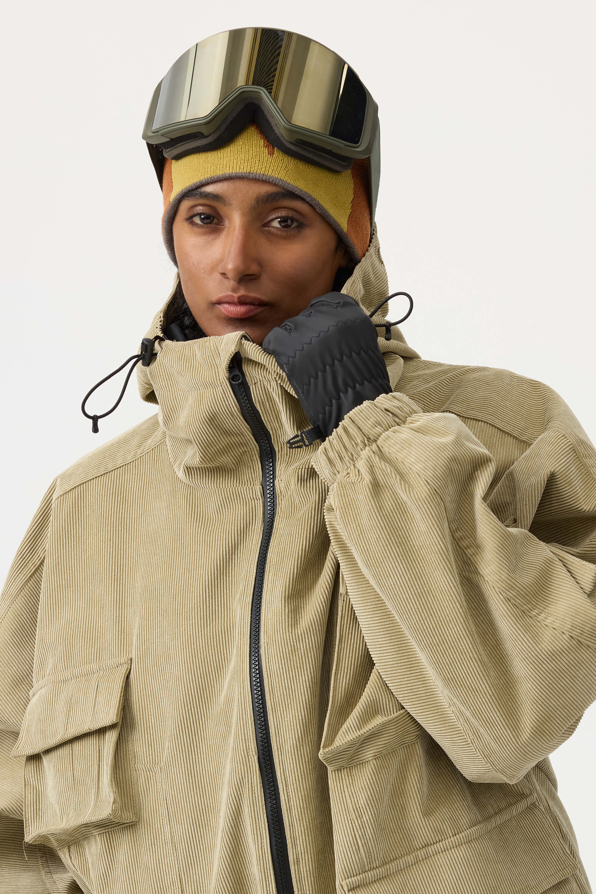 Dámská khaki voděodolná kordurová bunda s batwing rukávy a velkou kapsou – Gsou Snow