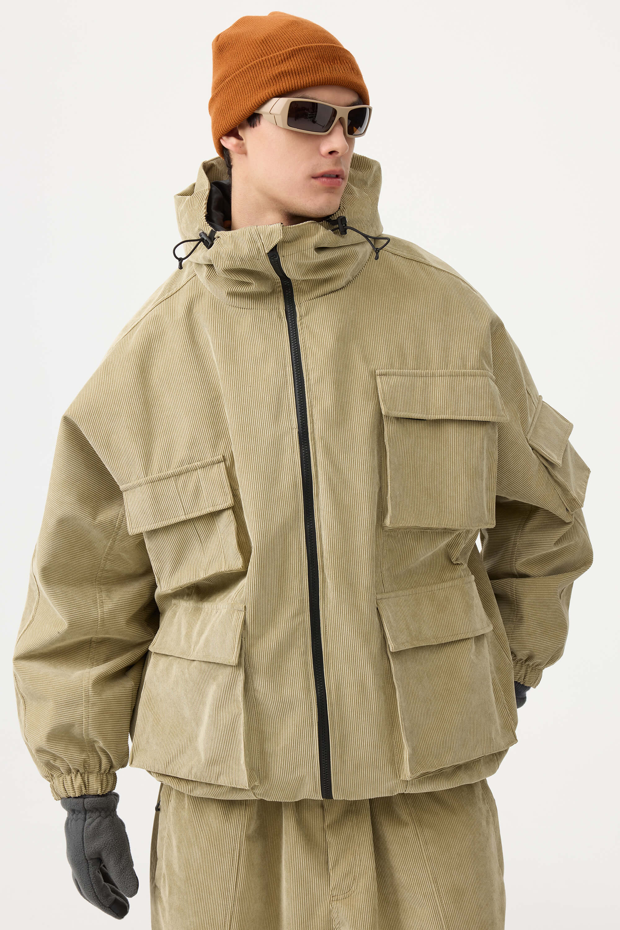 Pánská khaki voděodolná kordurová bunda s batwing rukávy a velkou kapsou – Gsou Snow