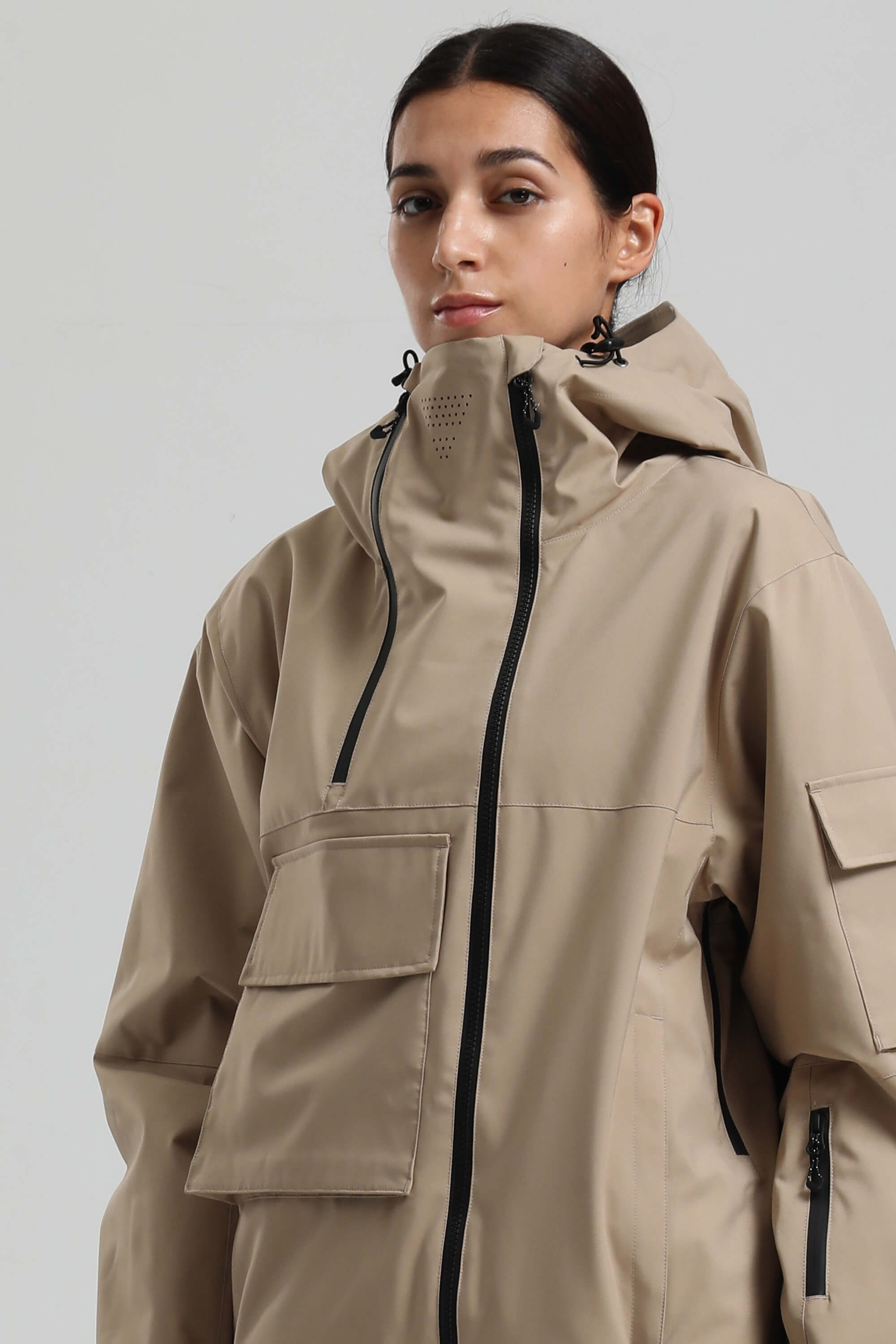 Dámská khaki sněhová bunda s asymetrickým zipem, voděodolná - Gsou Snow