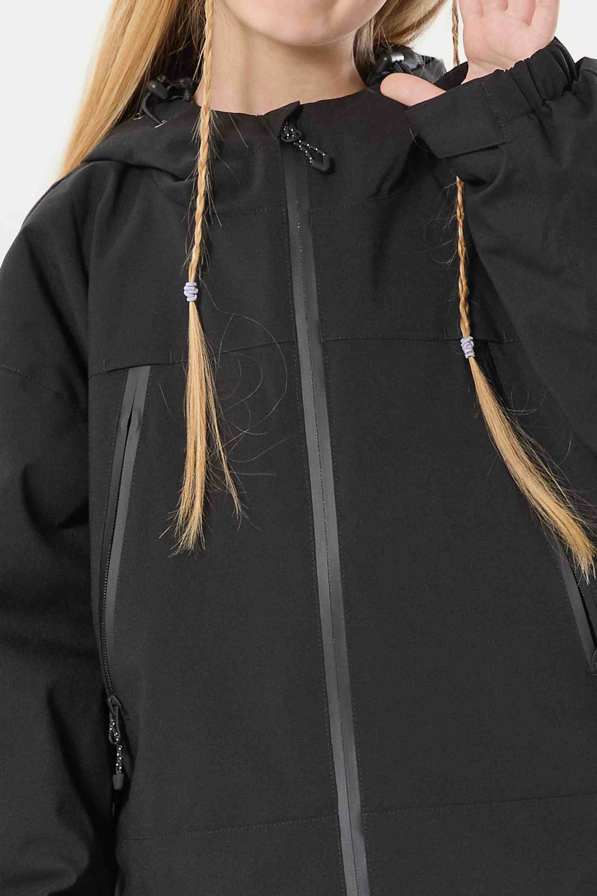 Girl's Black Detachable Ear Hood Waterproof Insulated Snow Jacket Ski Jacket - Gsou Snow