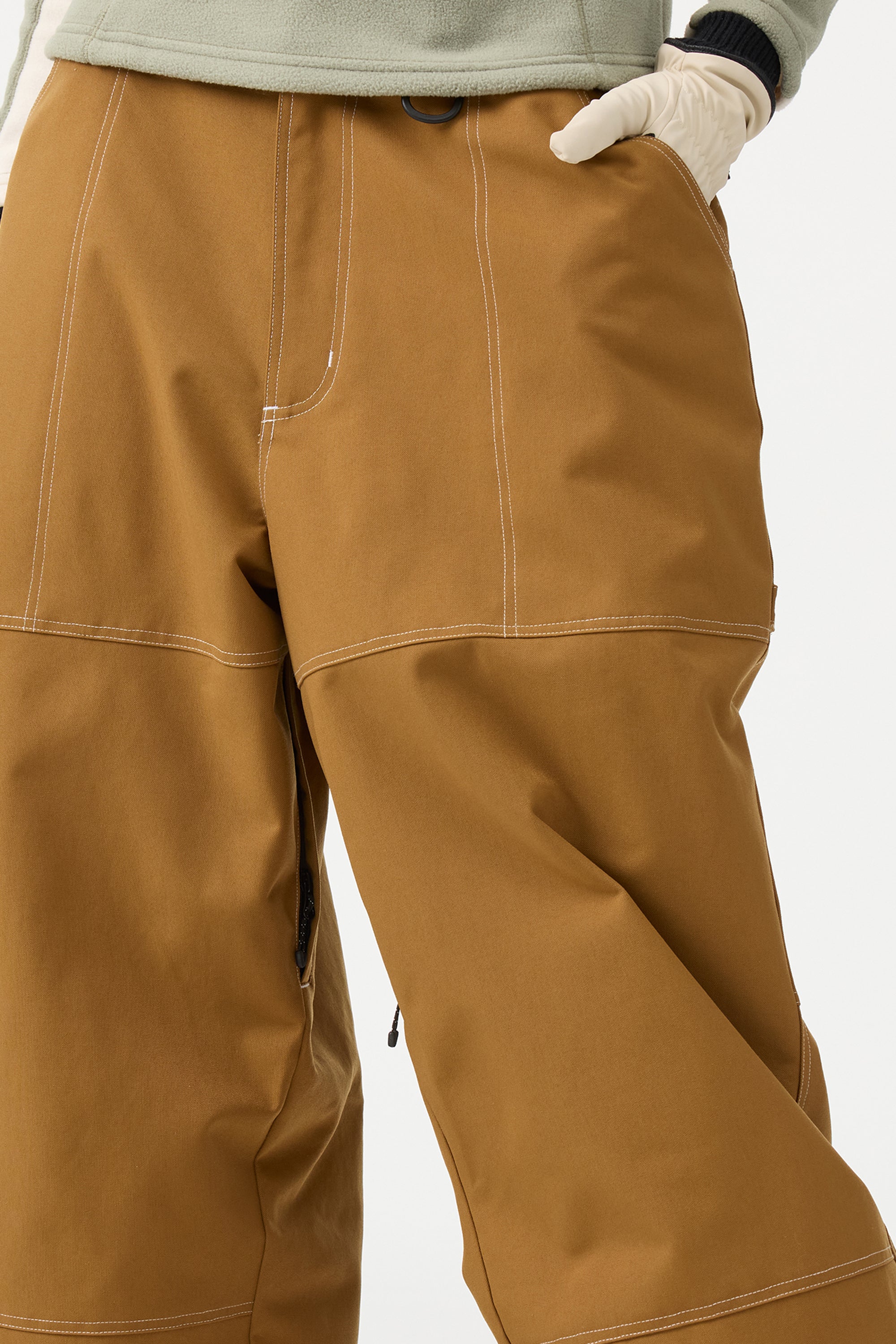Damskie karmelowe luźne spodnie narciarskie z oxfordu w stylu workwear - Gsou Snow