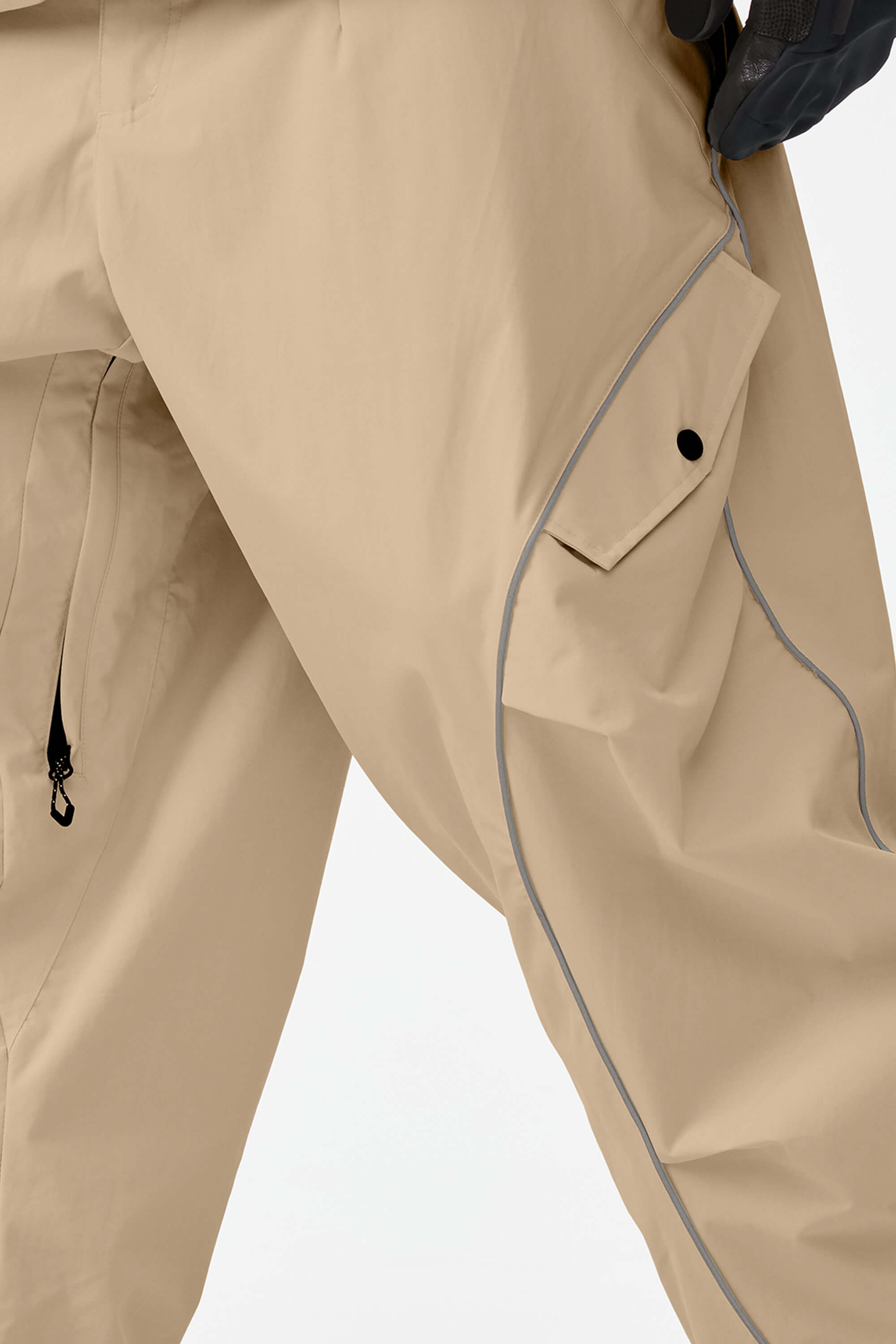 Men's Khaki Retro Track Snow Pants Reflective Piping Baggy Ski Pants - Gsou Snow