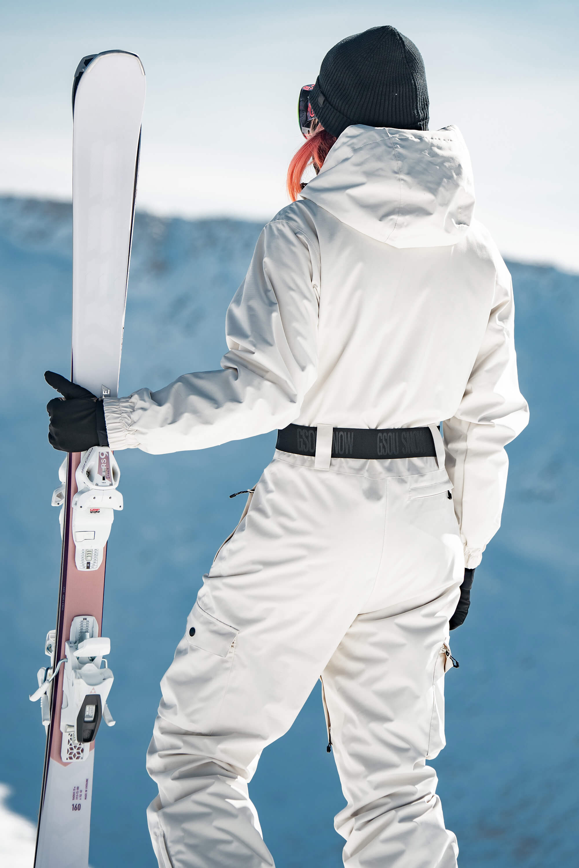 Dámský off-white zateplený voděodolný overal s asymetrickým designem - Gsou Snow