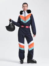 Women's Ivory Color Blocking Snow-Resistant Ventilated Snow Suit One-Piece Ski Suit - Gsou Snow