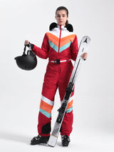 Women's Ivory Color Blocking Snow-Resistant Ventilated Snow Suit One-Piece Ski Suit - Gsou Snow