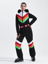 Women's Ivory Color Blocking Snow-Resistant Ventilated Snow Suit One-Piece Ski Suit - Gsou Snow