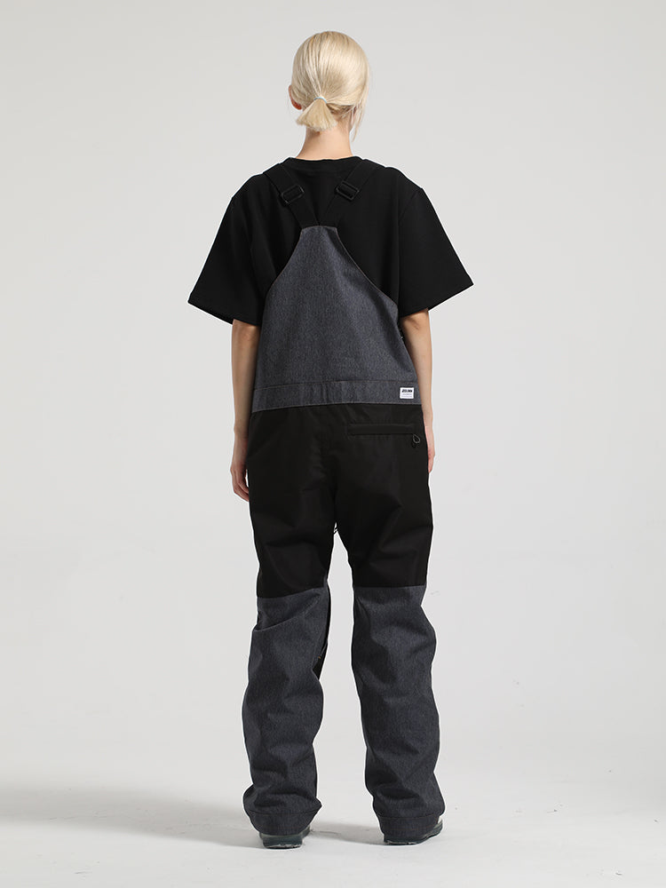 Women's Dark Gray Full Front Zip Snow Bibs With Hook & Loop Closure Ski Bibs - Gsou Snow