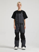 Women's White Full Front Zip Snow Bibs With Hook & Loop Closure Ski Bibs - Gsou Snow