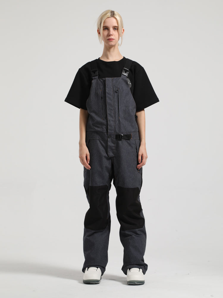 Women's Dark Gray Full Front Zip Snow Bibs With Hook & Loop Closure Ski Bibs - Gsou Snow