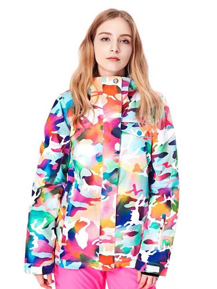 Women's Vibrant Camo Insulated Snow Jackets With Removable Hoodie Ski Jackets - Gsou Snow