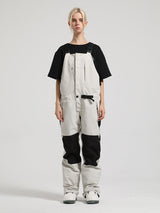 Women's Khaki Full Front Zip Snow Bibs With Hook & Loop Closure Ski Bibs - Gsou Snow