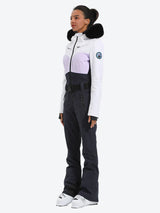 Women's Lavender & Navy Waist-Defining Waterproof Ski Suits Insulated One-Piece Snowboard Suits - Gsou Snow