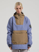 Women's Red & Teal Patchwork Kangaroo Pocket Snow Anoraks Ski Anoraks - Gsou Snow