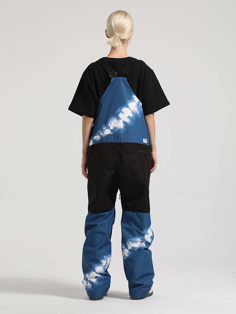 Women's Tie Dye Blue Full Front Zip Snow Bibs With Hook & Loop Closure Ski Bibs - Gsou Snow