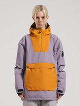 Dámský khaki a béžový patchworkový sněhový anorak s klokankou - Gsou Snow