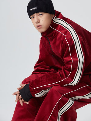 Men's Snowboard Suits Side Stripe Velvet Baggy Shell Snow Suit - Searipe