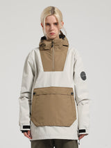 Women's Red & Teal Patchwork Kangaroo Pocket Snow Anoraks Ski Anoraks - Gsou Snow