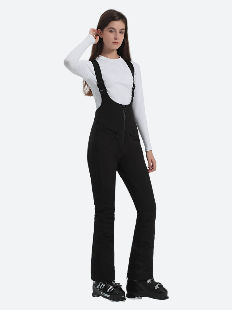 Women's Black Slim-Fit Snow Bibs Articulated Knees Ski Bibs - Gsou Snow