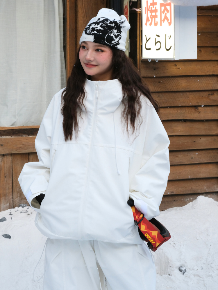 Unisex Snowboard Jacket All-white 3L Snow Jacket - Hellystudio