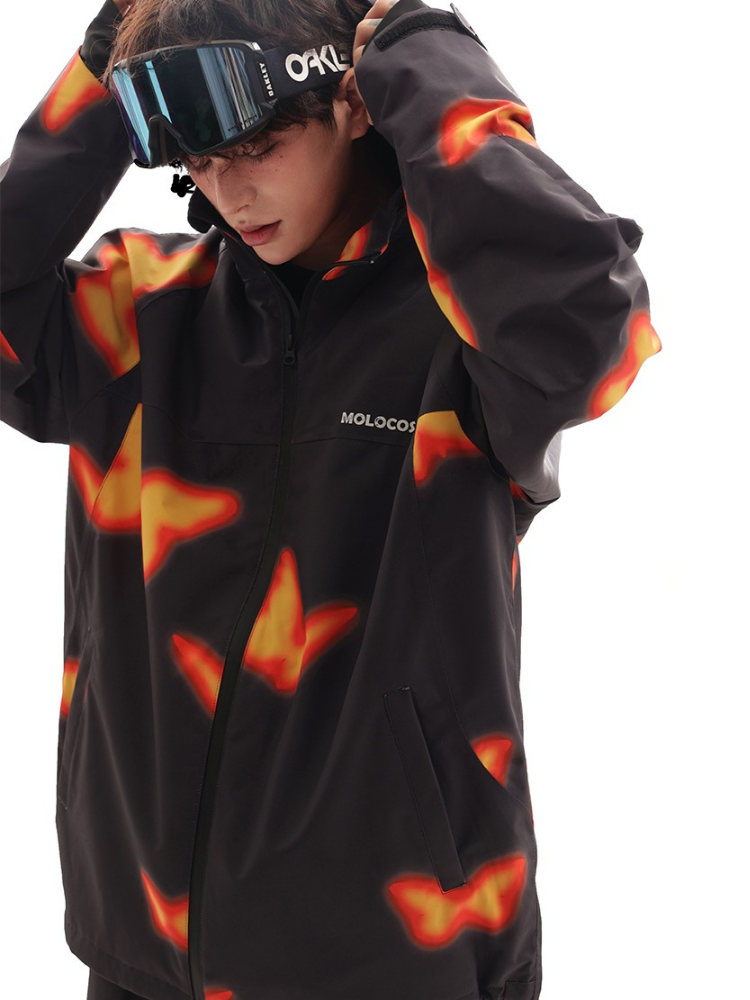 Unisex Snowboard Jacket Flame Butterfly Snow Jacket - Molocoster