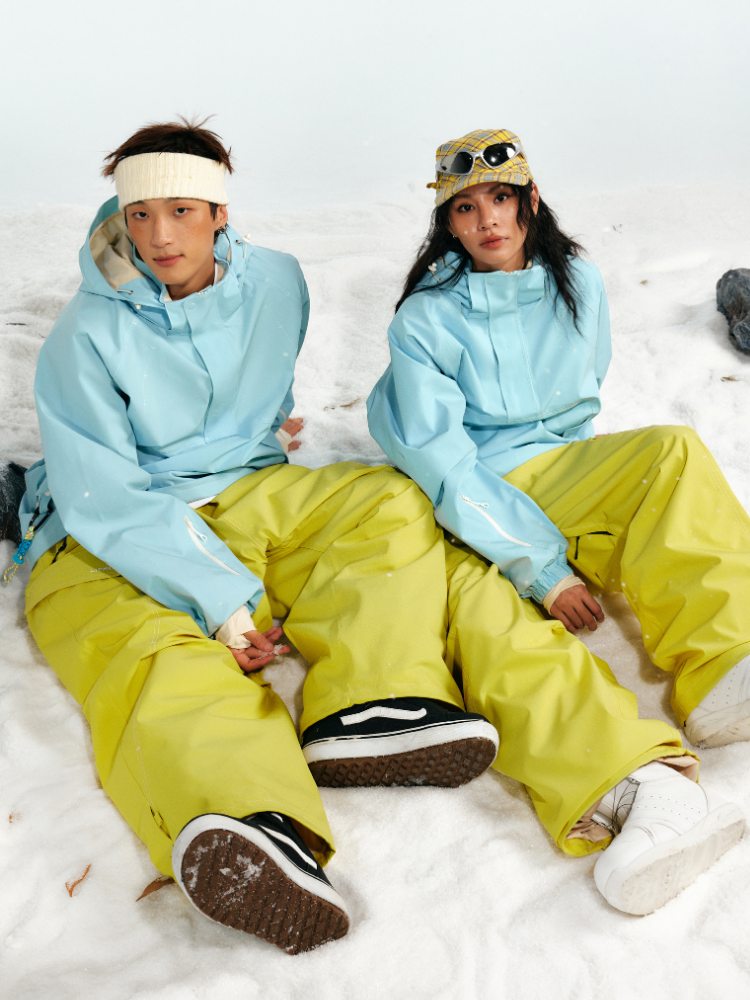 Unisex sněhové kalhoty odvážně žluté volné cargo kalhoty - LITAN