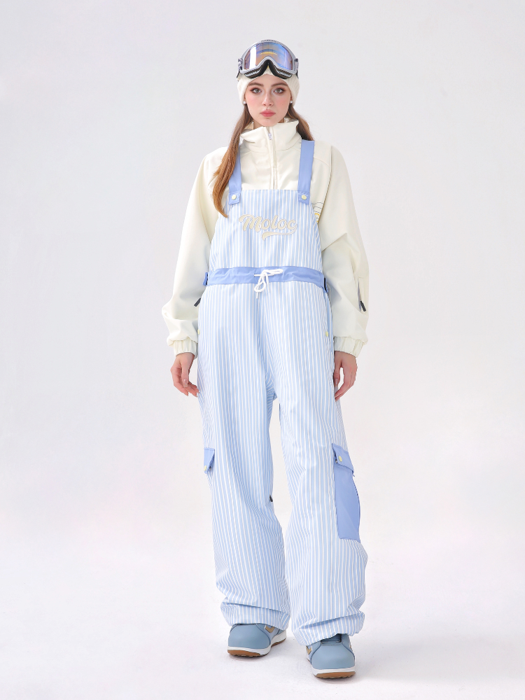 Women's Snow Pant 3L Striped Fleece Snow Bibs - Molocoster