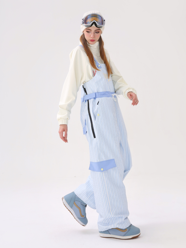 Women's Snow Pant 3L Striped Fleece Snow Bibs - Molocoster