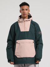 Men's Black & Brown Patchwork Kangaroo Pocket Snow Anoraks Ski Anoraks - Gsou Snow