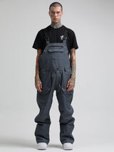 Men's Dark Gray Relaxed-Fit Snow Bibs With Knee Reinforcements Ski Bibs - Gsou Snow