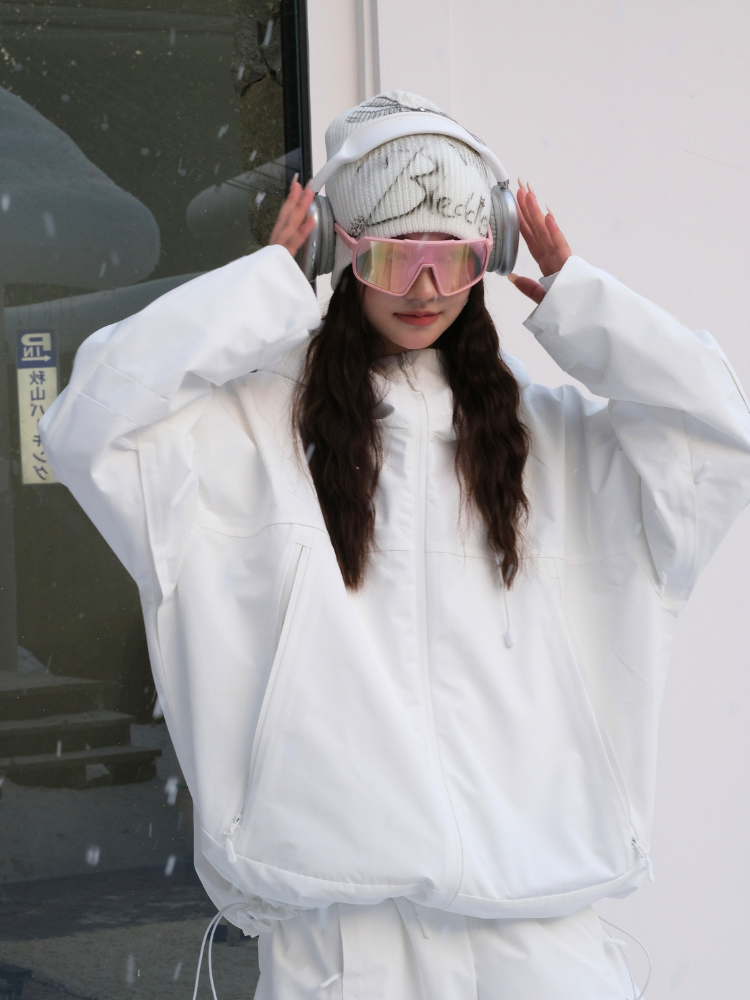 Unisex Snowboard Jacket All-white 3L Snow Jacket - Hellystudio