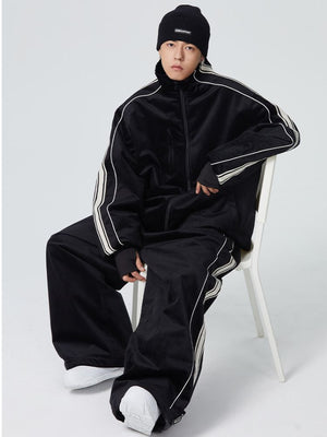 Men's Snowboard Suits Side Stripe Velvet Baggy Shell Snow Suit - Searipe