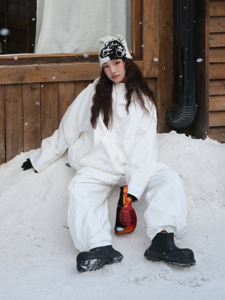 Unisex Snowboard Jacket All-white 3L Snow Jacket - Hellystudio