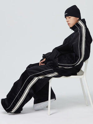 Men's Snowboard Suits Side Stripe Velvet Baggy Shell Snow Suit - Searipe