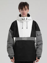 Weiß-schwarze, wasserdichte Snowboard-Anoraks mit Kängurutasche für Herren – Gsou Snow 