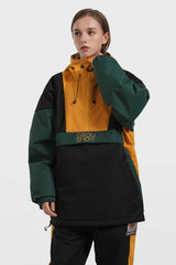 Women's Black & White Kangaroo Pocket Waterproof Snowboard Anoraks Baggy Ski Anoraks - Gsou Snow