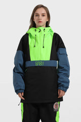 Women's Black & White Kangaroo Pocket Waterproof Snowboard Anoraks Baggy Ski Anoraks - Gsou Snow