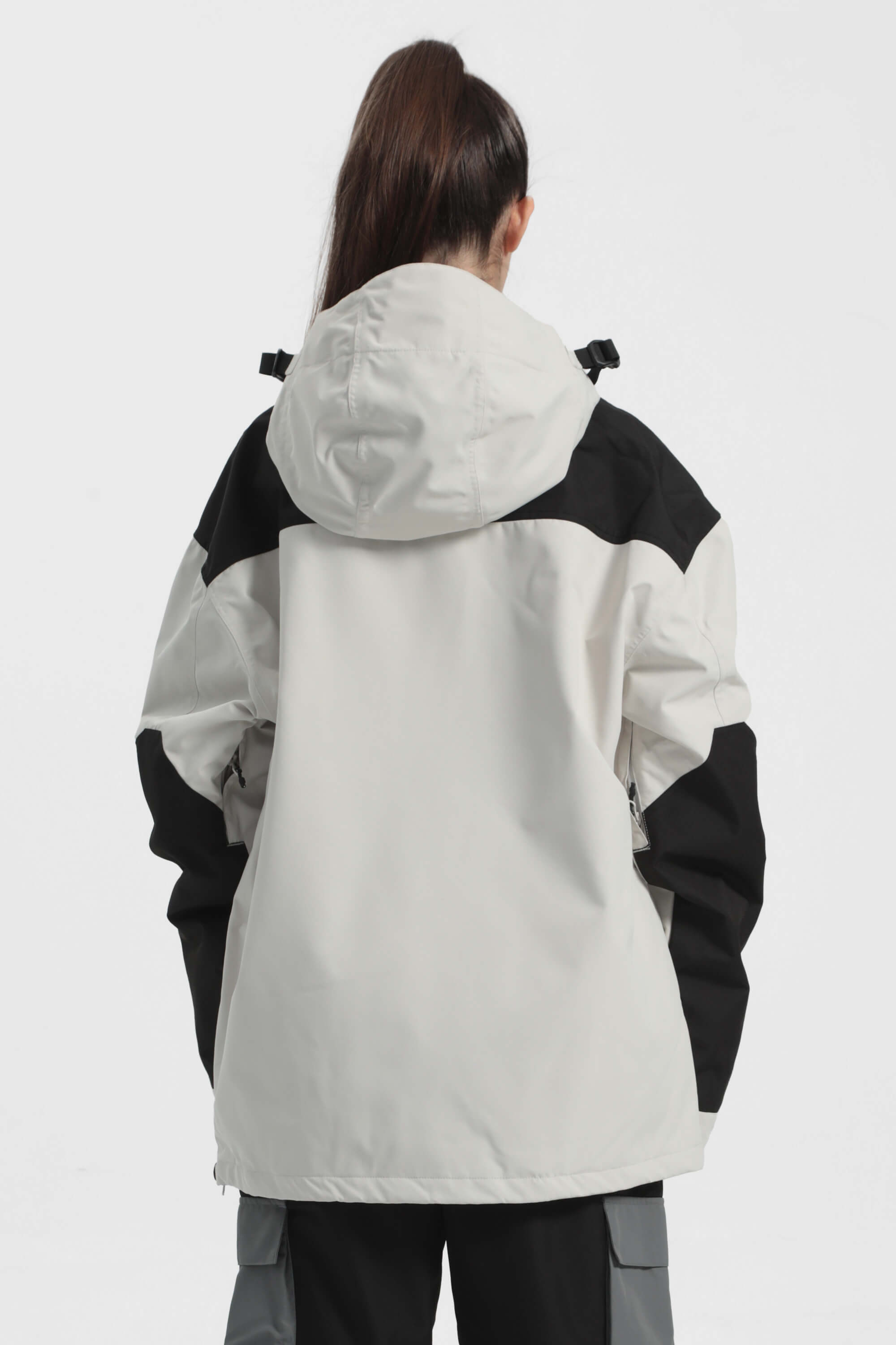 Women's Ivory & Black Color-Block Snow Anoraks Insulated Ski Anoraks - Gsou Snow