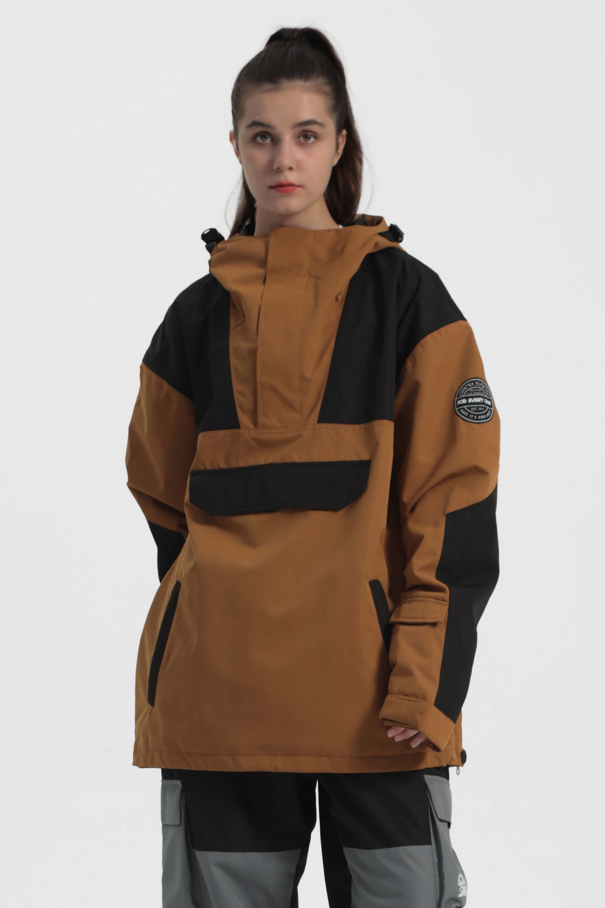 Women's Brown & Black Color-Block Snow Anoraks Insulated Ski Anoraks - Gsou Snow