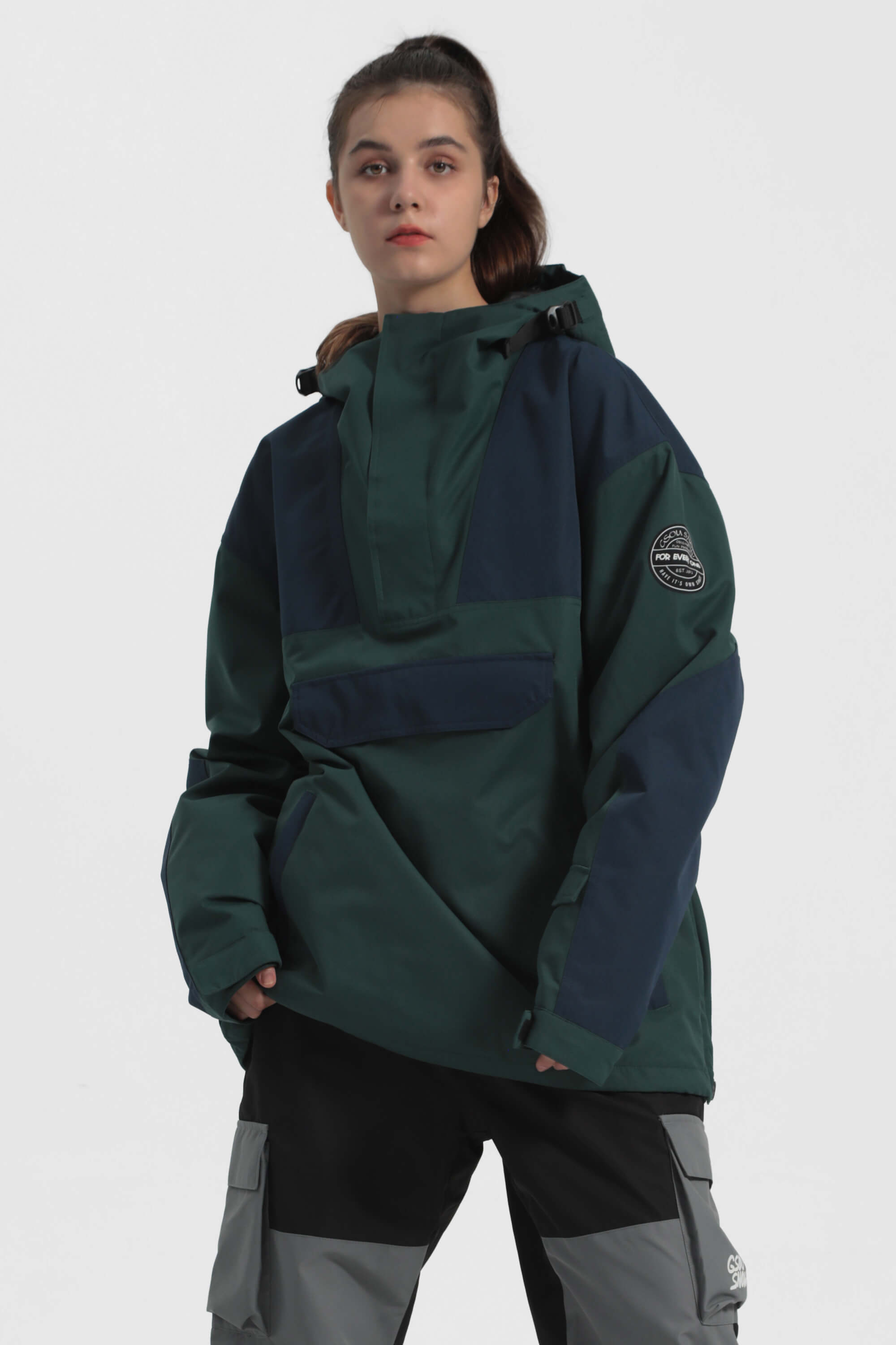 Women's Green & Blue Color-Block Snow Anoraks Insulated Ski Anoraks - Gsou Snow